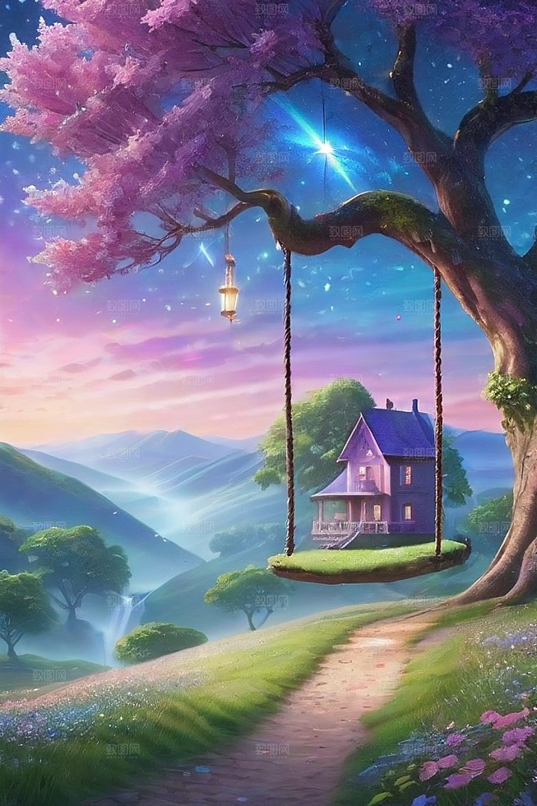 星光与蓝色花园美景