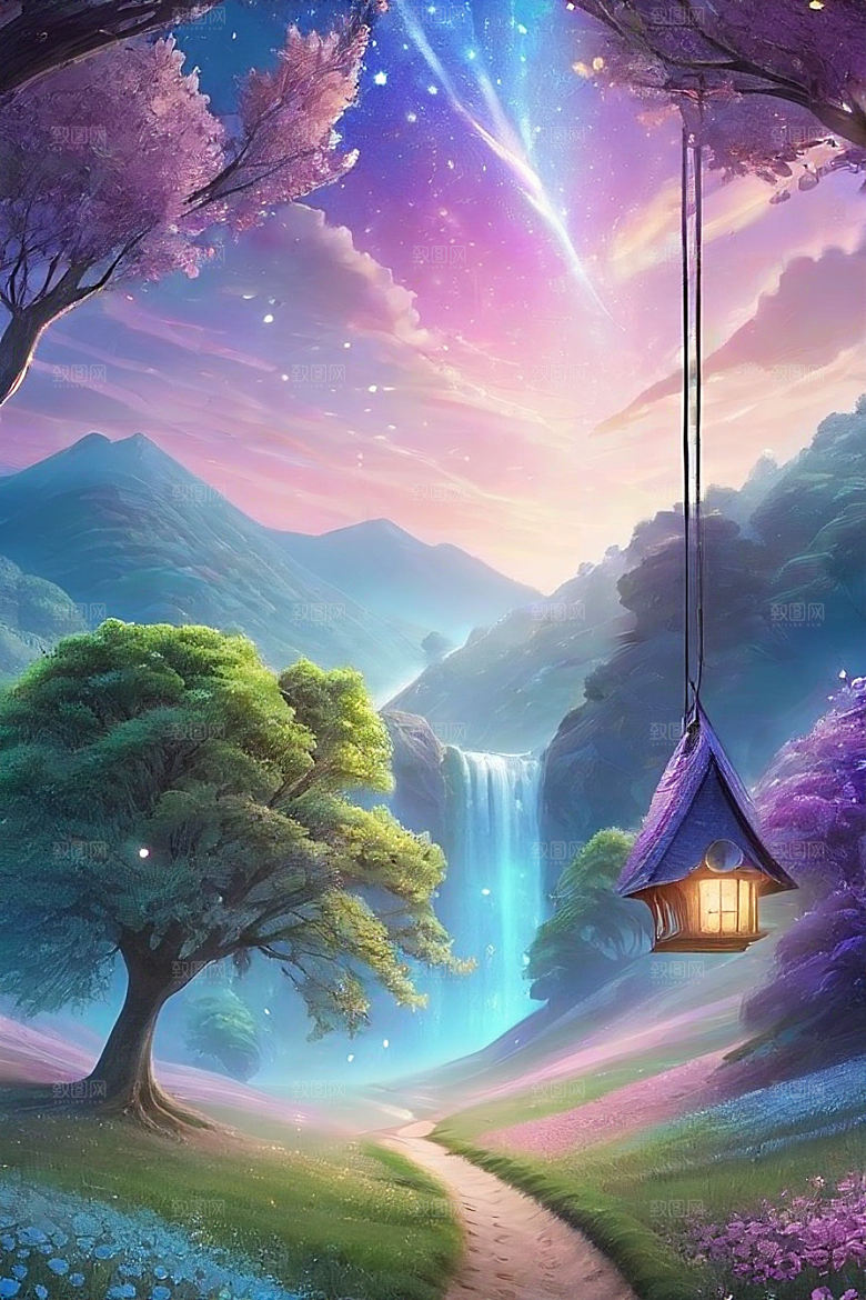 星光与蓝色花园美景