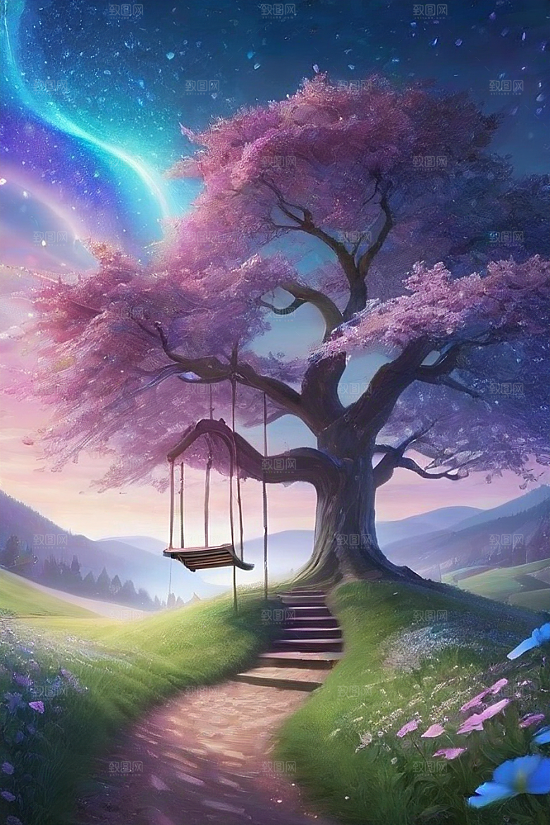 星光与蓝色花园美景