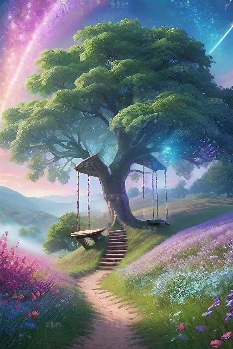 清晨的花园仙境美景