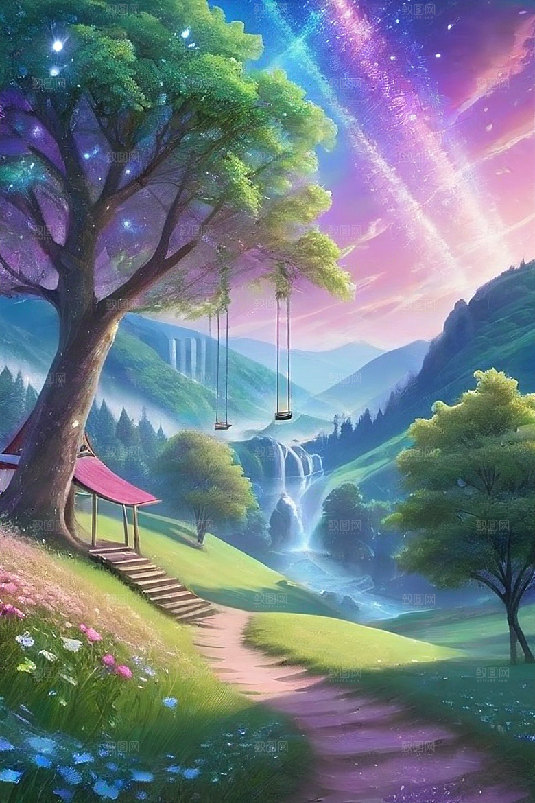 清晨的花园仙境美景