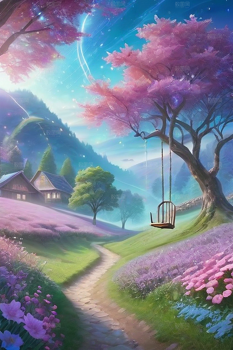 清晨的花园仙境美景