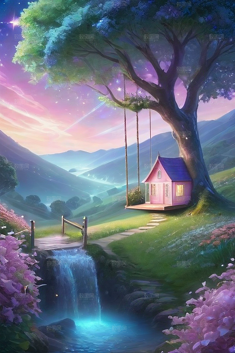 清晨的花园仙境美景