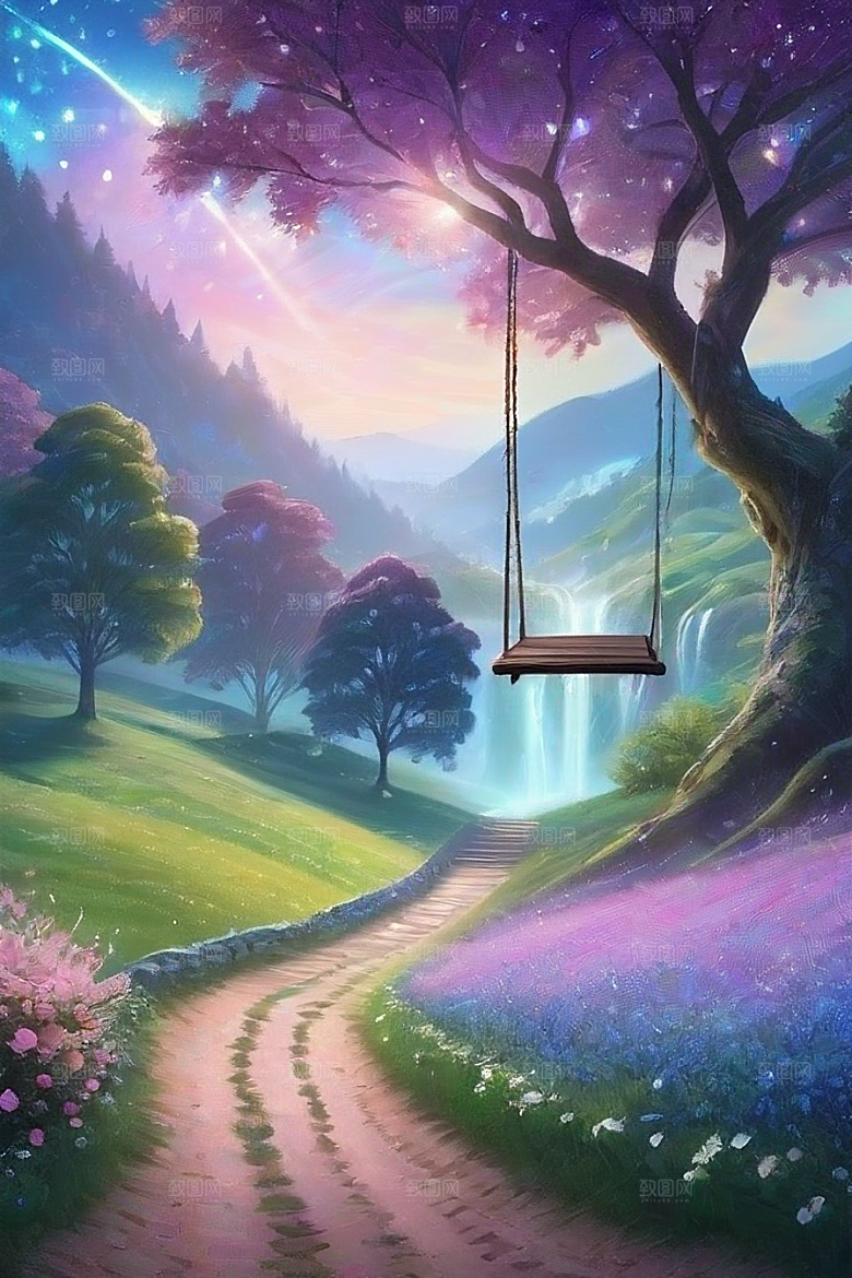 清晨的花园仙境美景