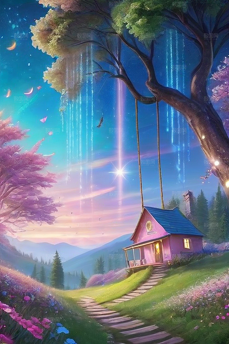 清晨的花园仙境美景