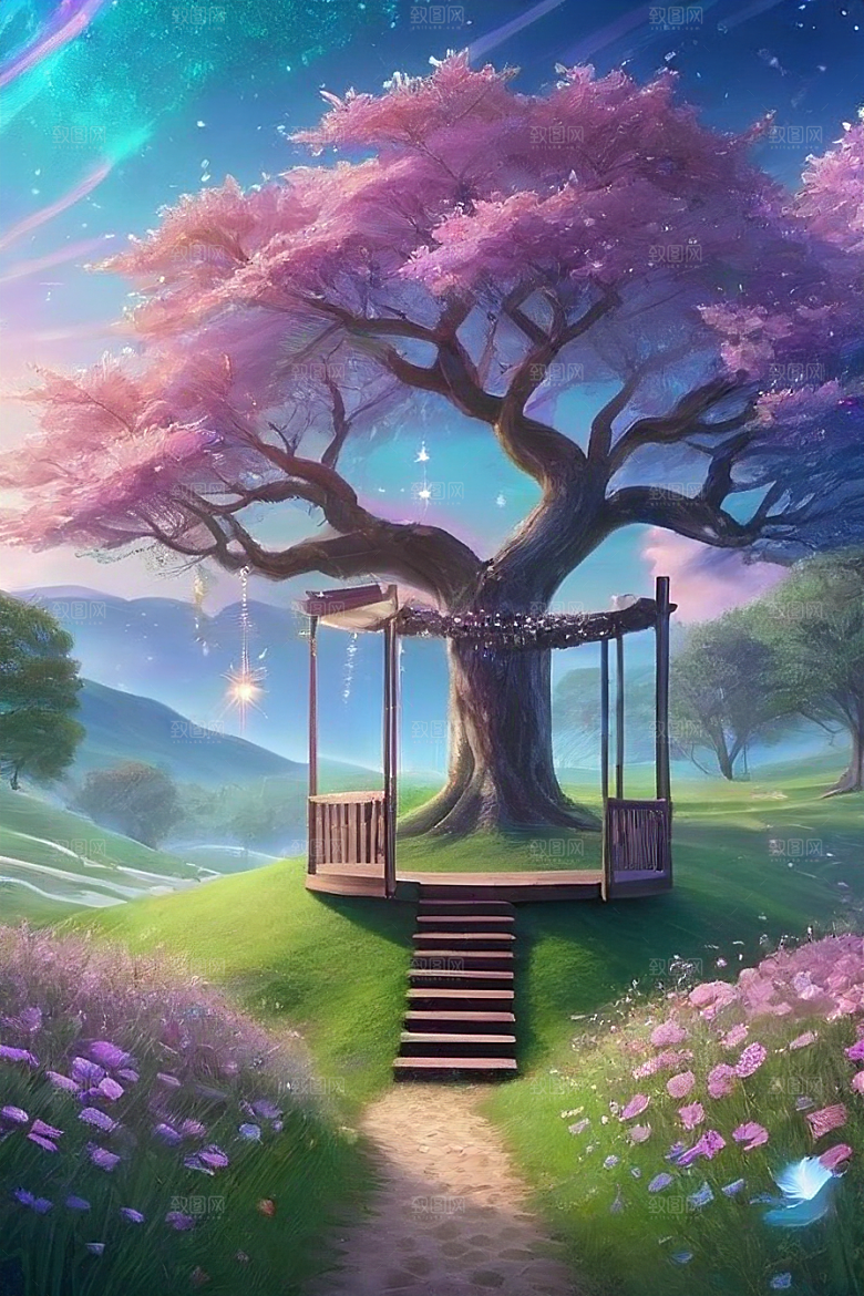 清晨的花园仙境美景