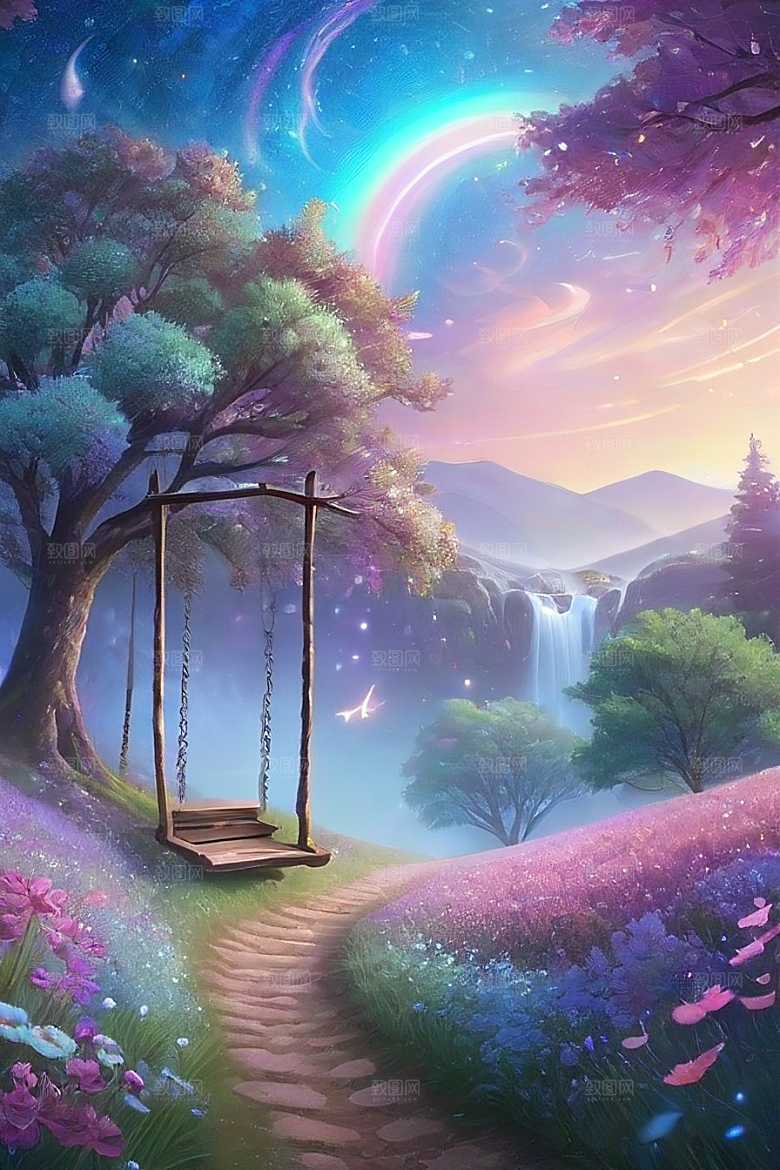清晨的花园仙境美景
