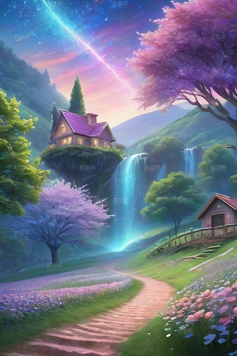清晨的花园仙境美景