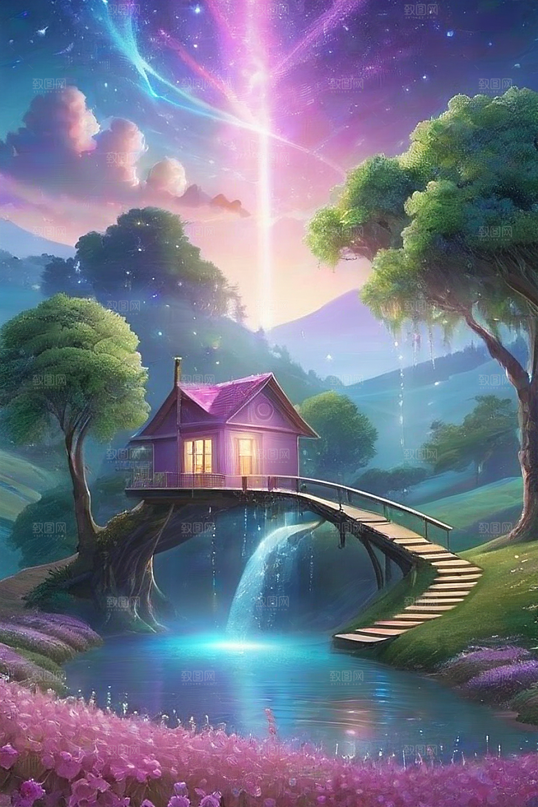 清晨的花园仙境美景