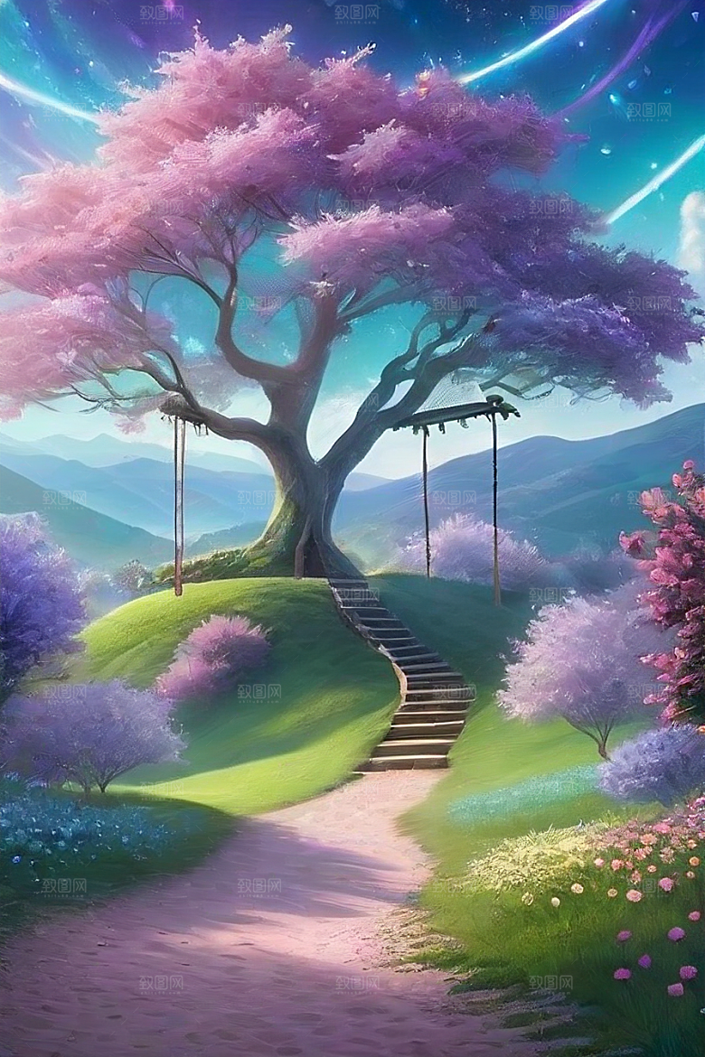 星光与蓝色玫瑰美景