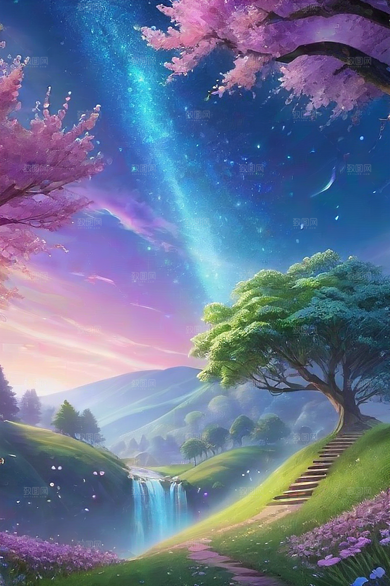 星光与蓝色玫瑰美景