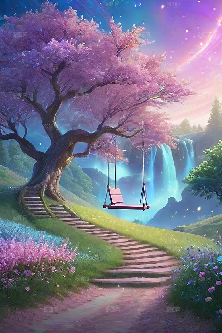 星光与蓝色玫瑰美景