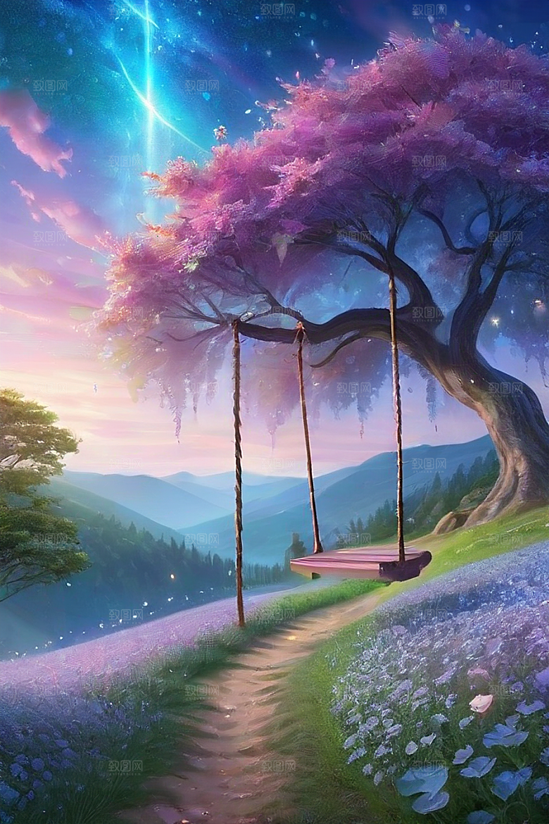 星光与蓝色玫瑰美景