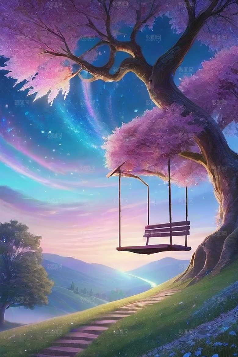 星光与蓝色玫瑰美景