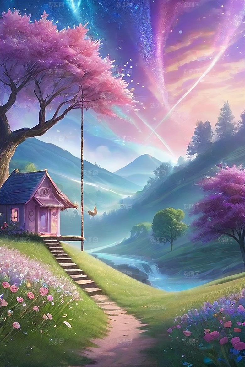 星光与蓝色玫瑰美景