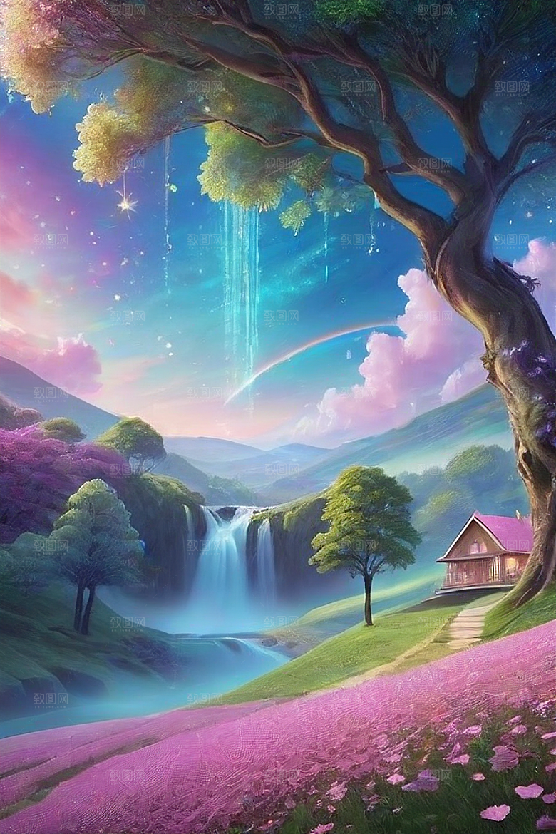 星光与蓝色玫瑰美景