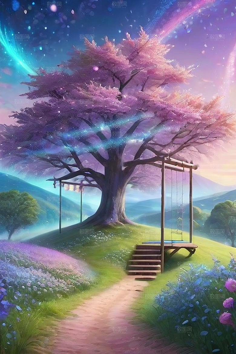 星光与蓝色玫瑰美景
