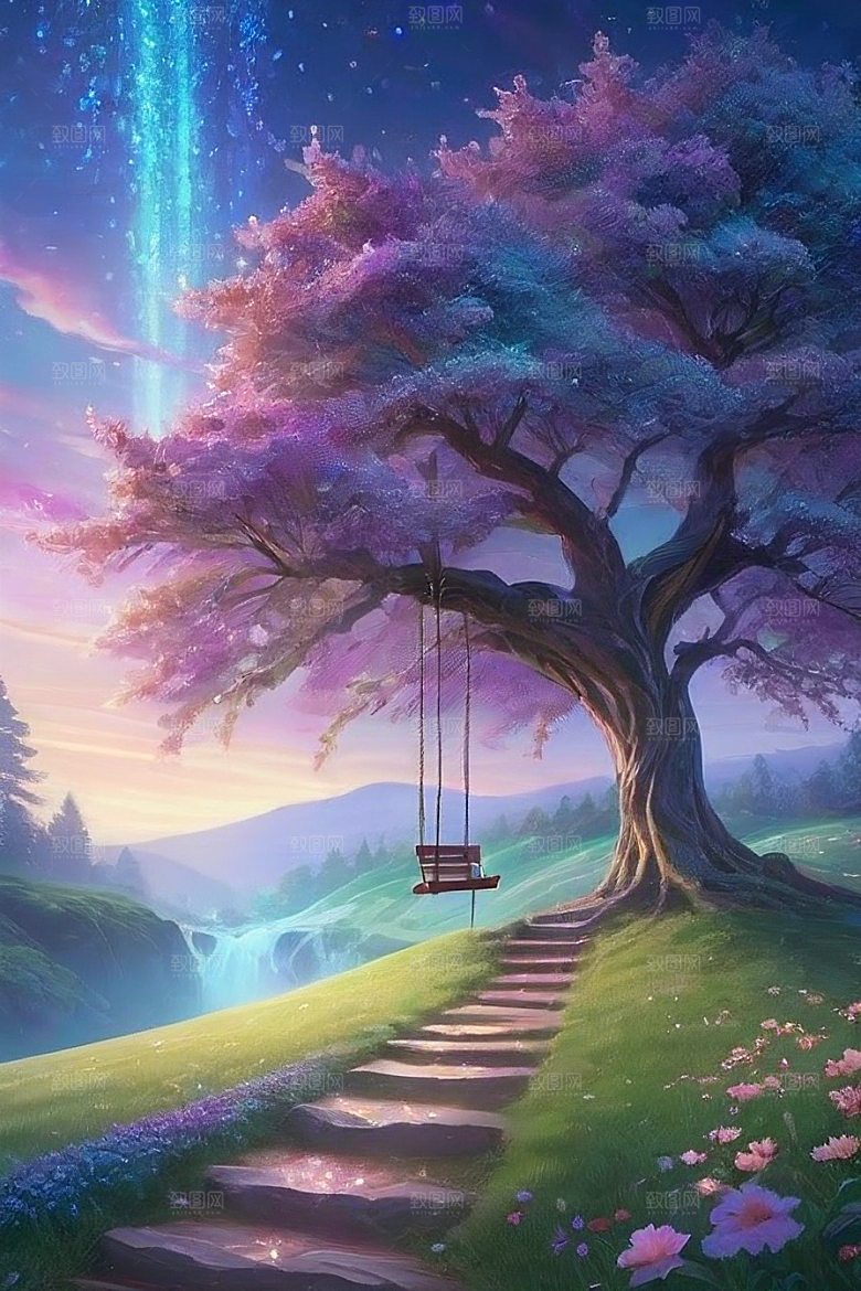 星光与蓝色玫瑰美景