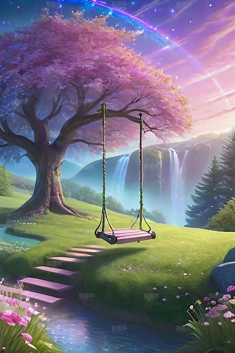 清晨的蓝色花园美景