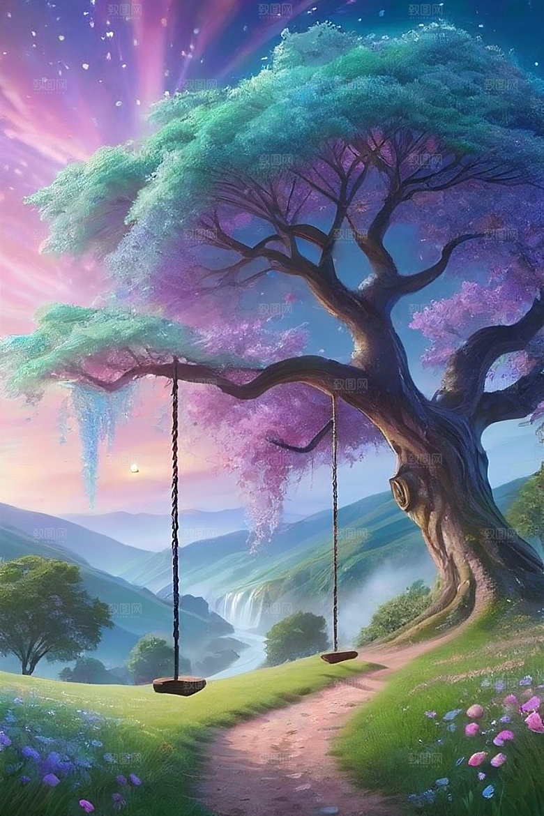 清晨的蓝色花园美景