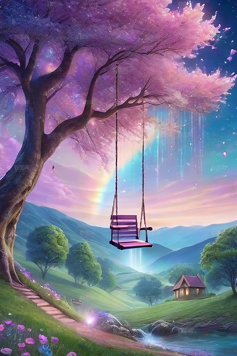 清晨的蓝色花园美景