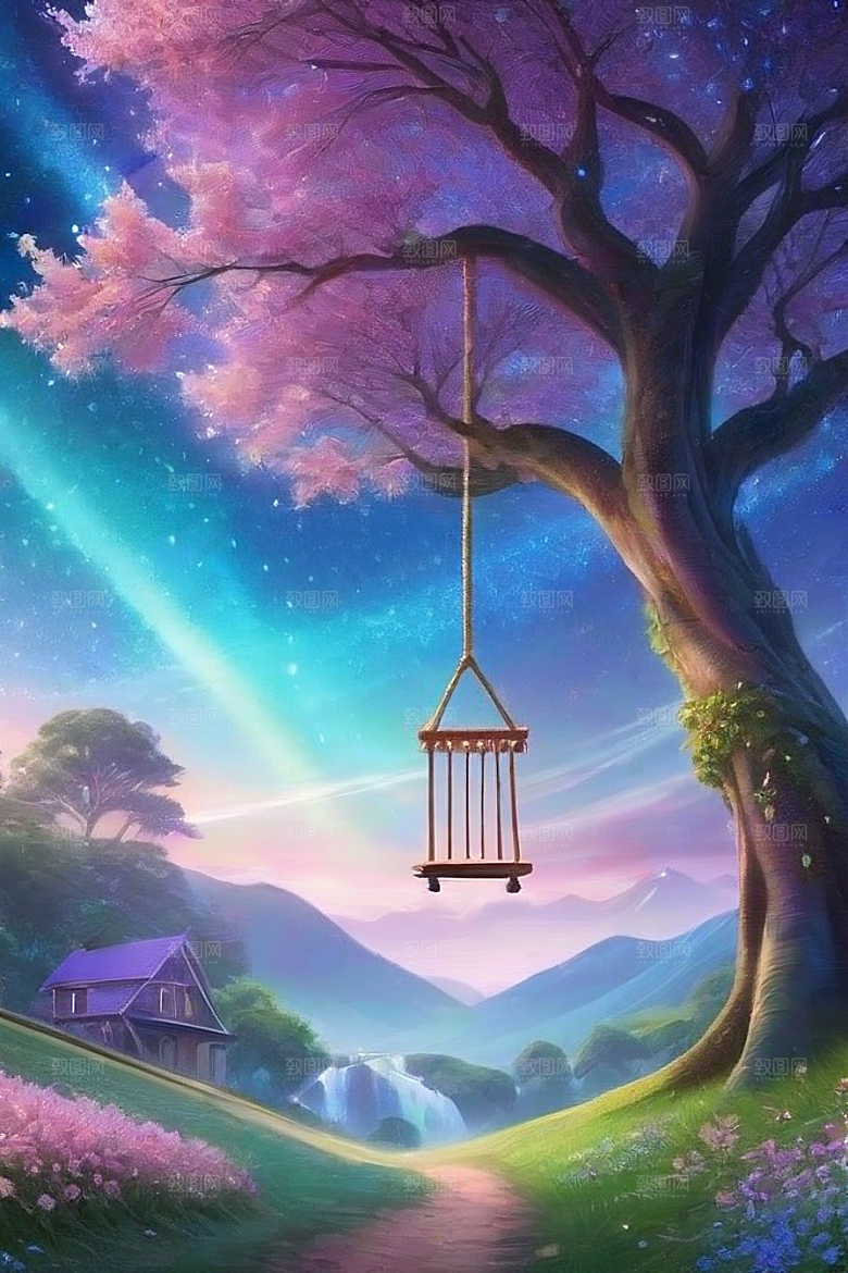 清晨的蓝色花园美景