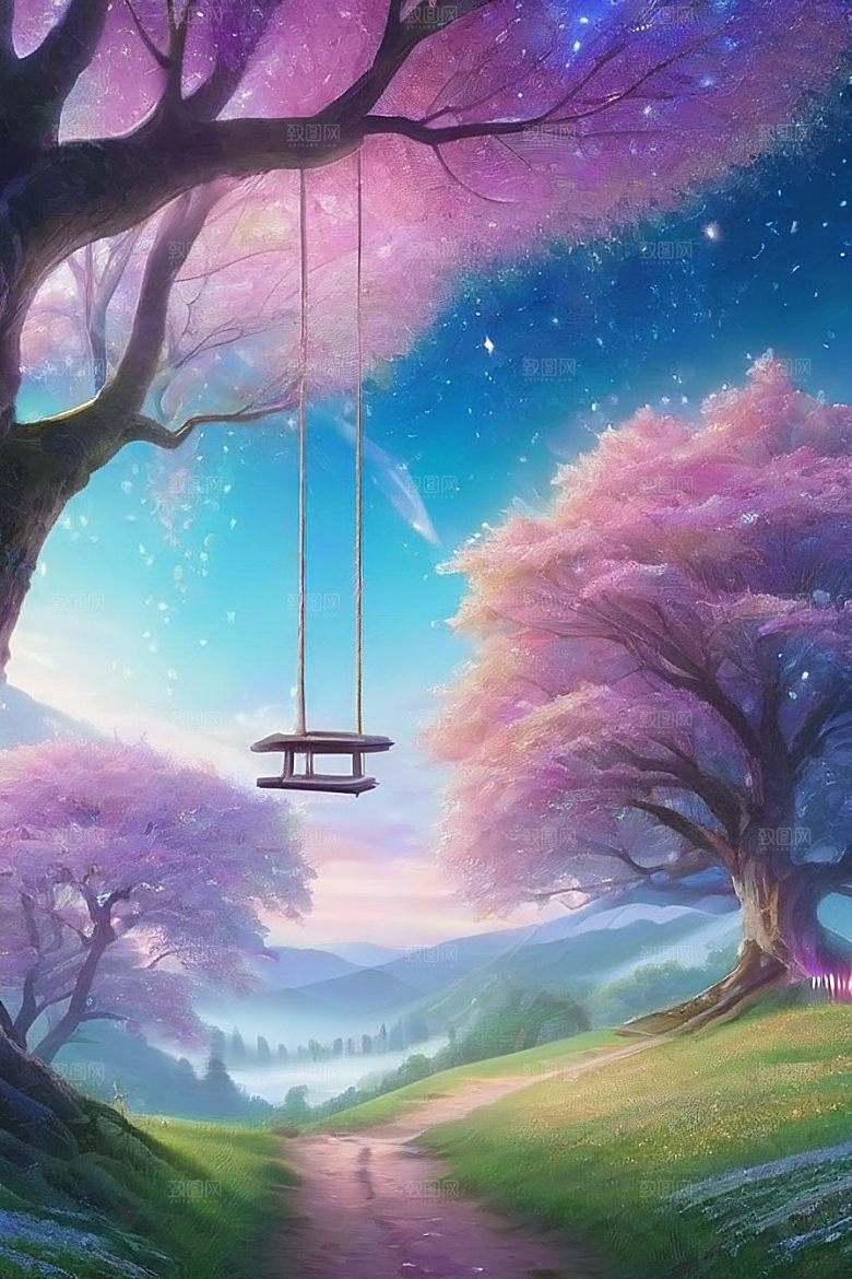 清晨的蓝色花园美景