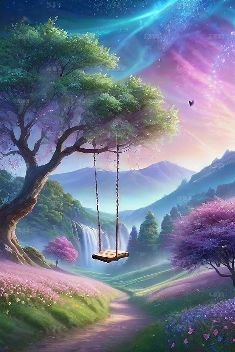 清晨的蓝色花园美景