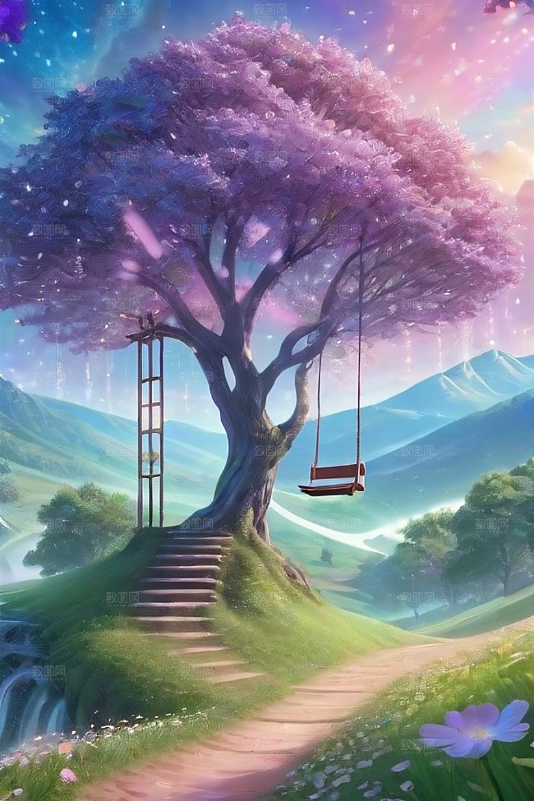 清晨的蓝色花园美景