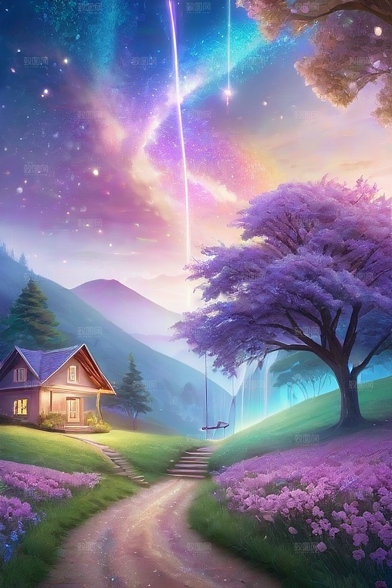 清晨的蓝色花园美景