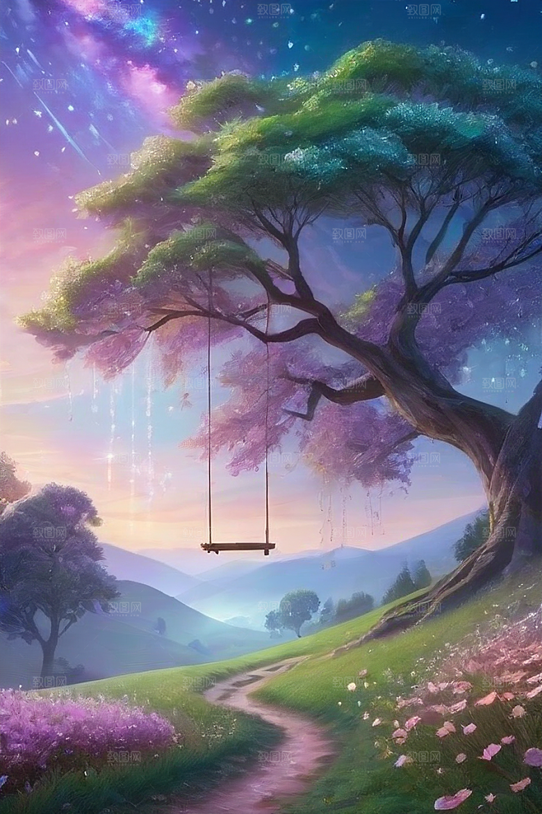 清晨的蓝色花园美景