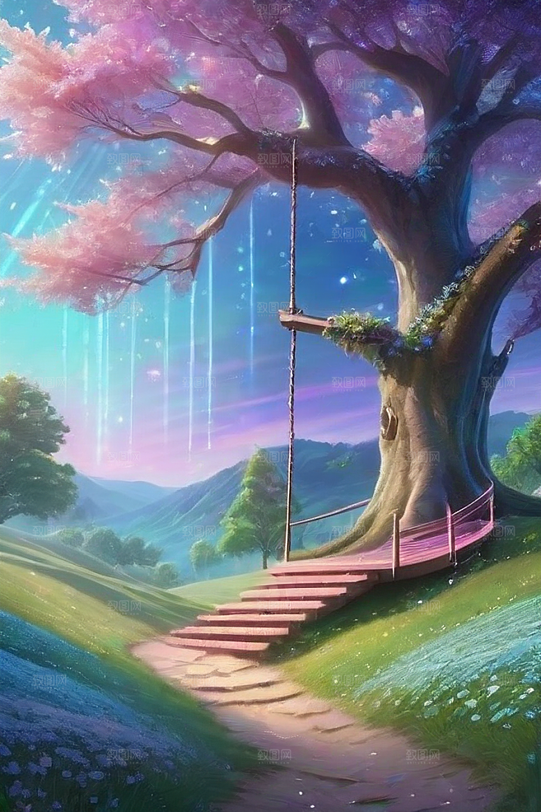 绿林的花海花满林间美景