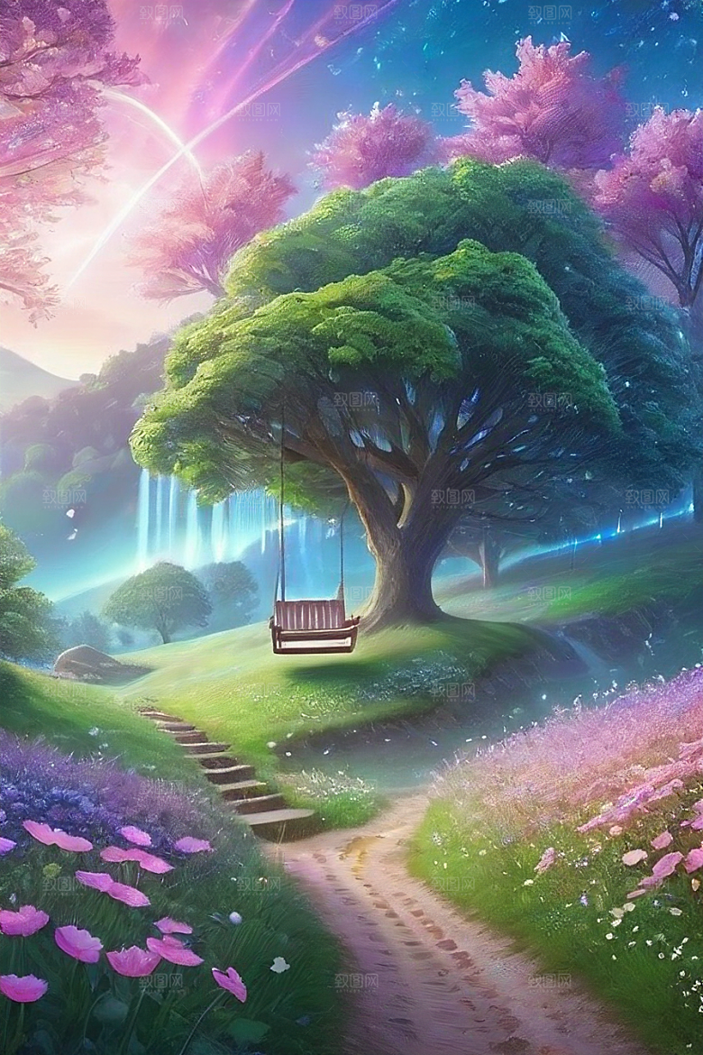 绿林的花海花满林间美景