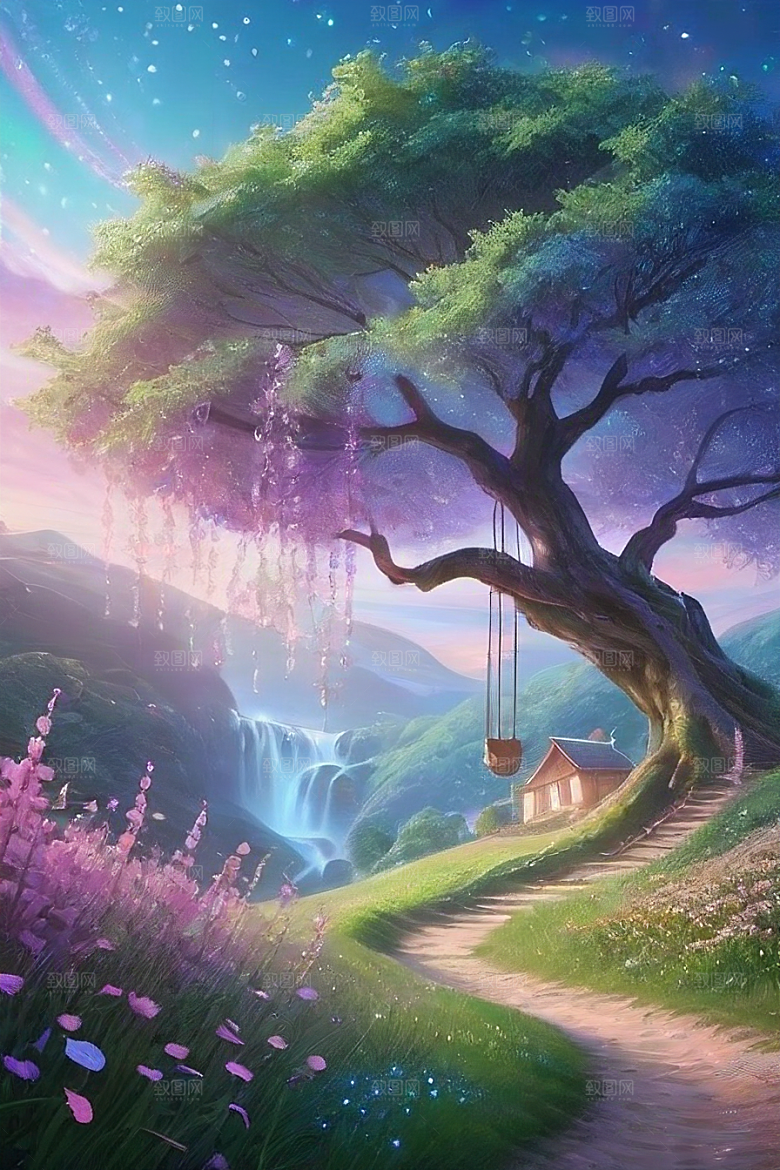 绿林的花海花满林间美景
