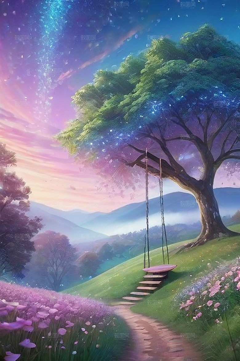 清晨的绿色森林美景