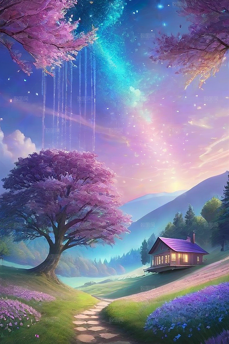 清晨的绿色森林美景