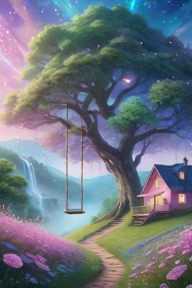 清晨的绿色森林美景
