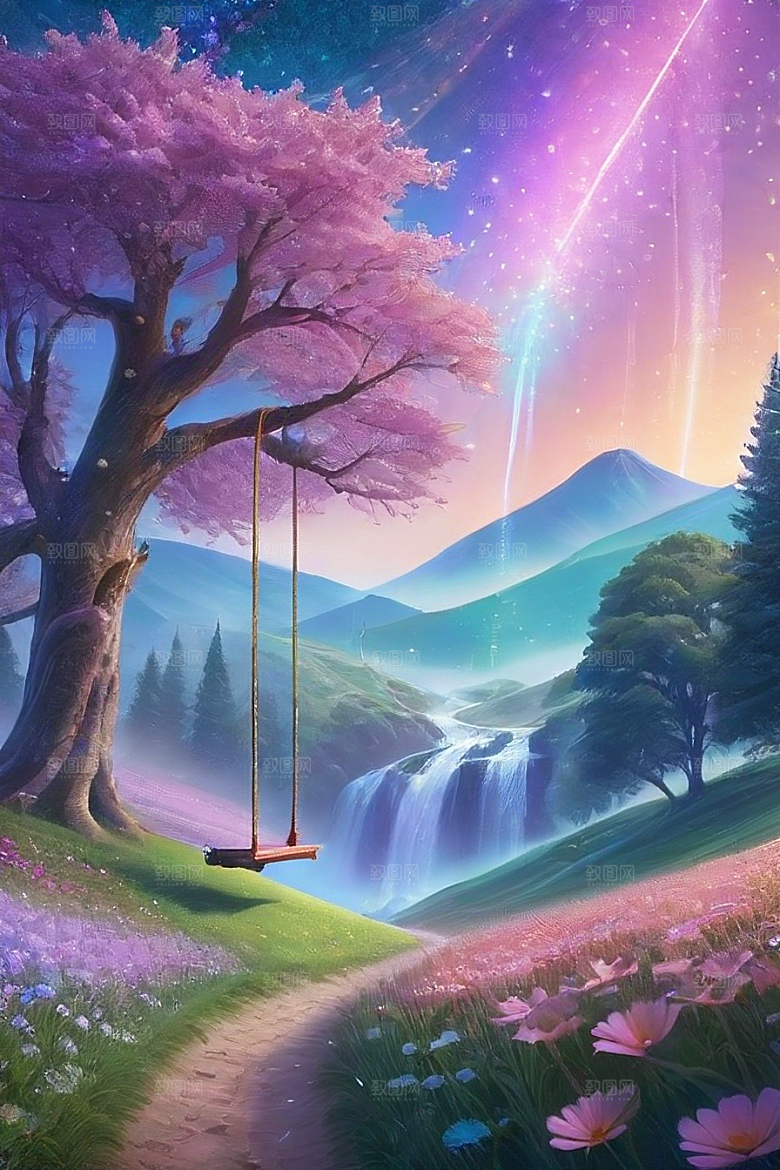 清晨的绿色森林美景