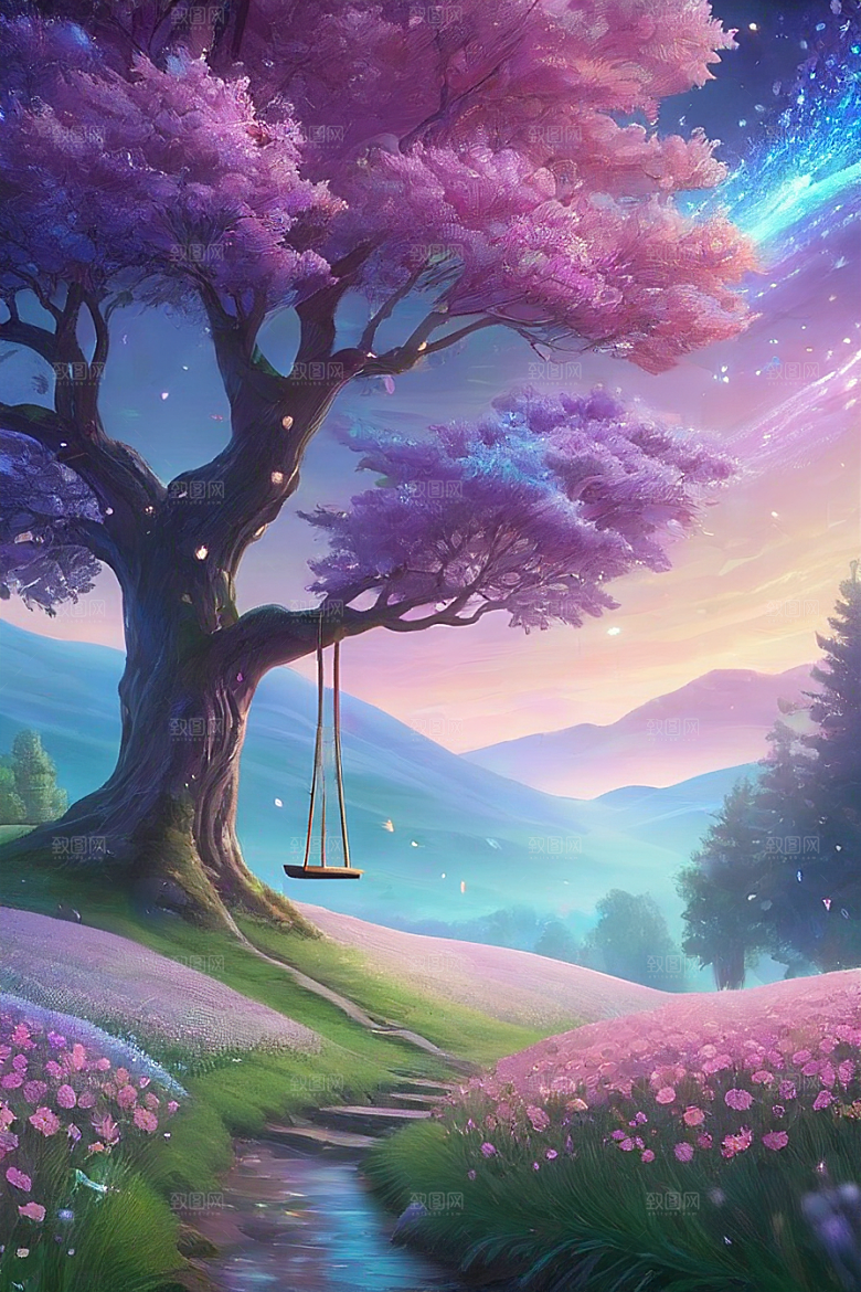 清晨的绿色森林美景