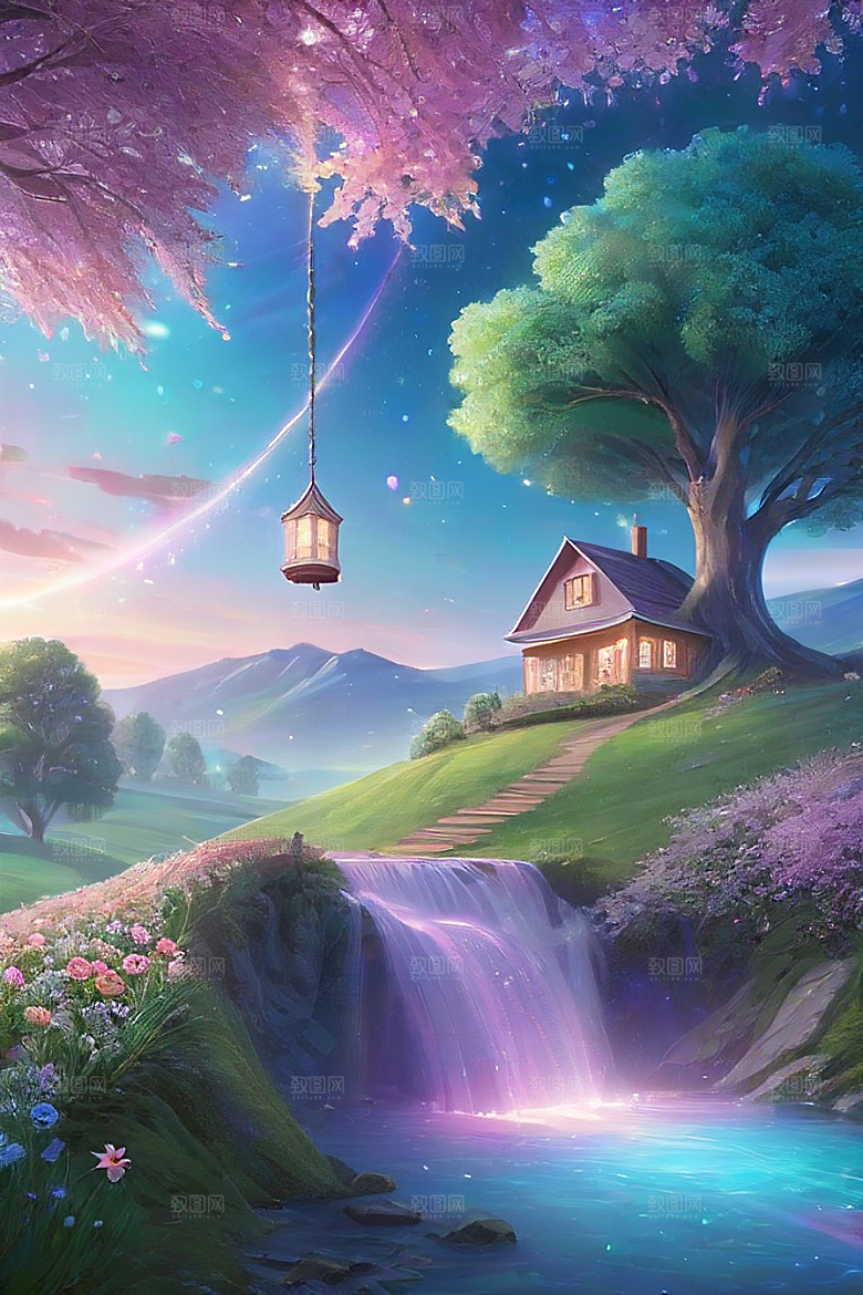 清晨的绿色森林美景