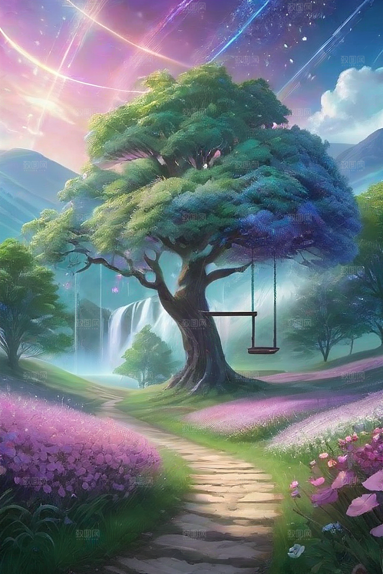 清晨的绿色森林美景