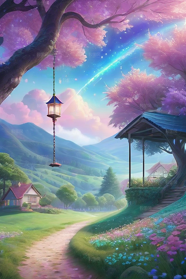 清晨的绿色森林美景