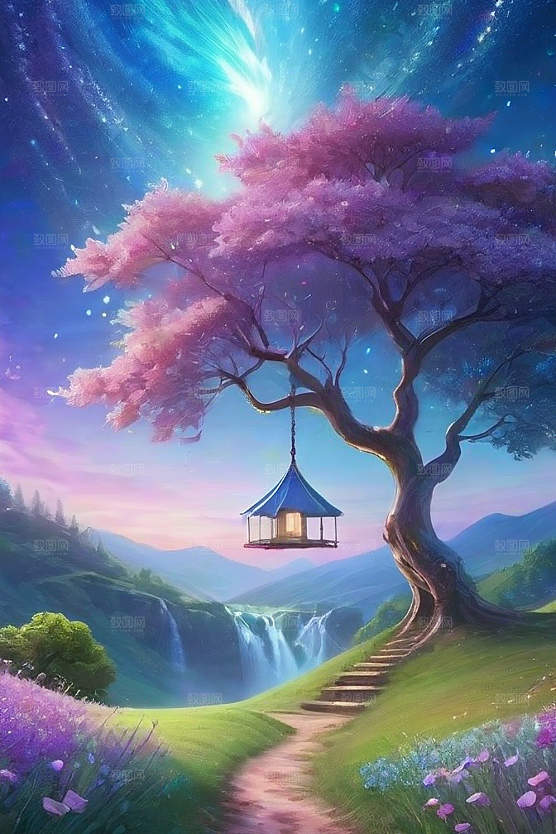 清晨的绿色森林美景