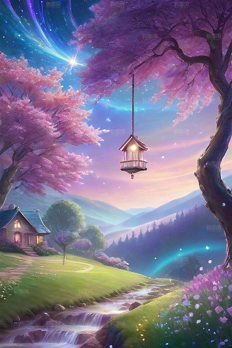 清晨的绿色森林美景