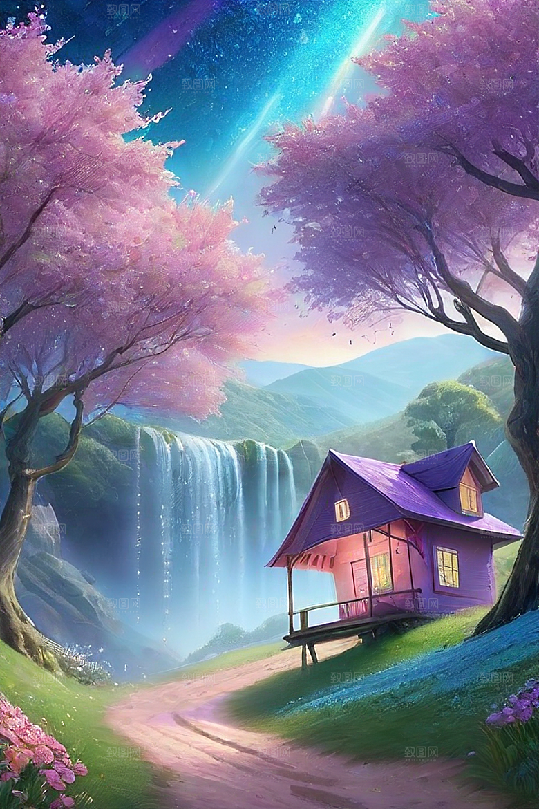 清晨的绿色森林美景