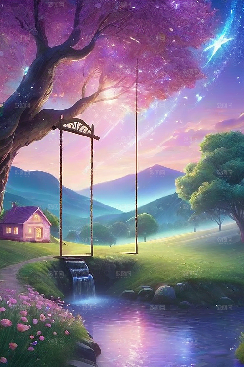 清晨的绿色森林美景