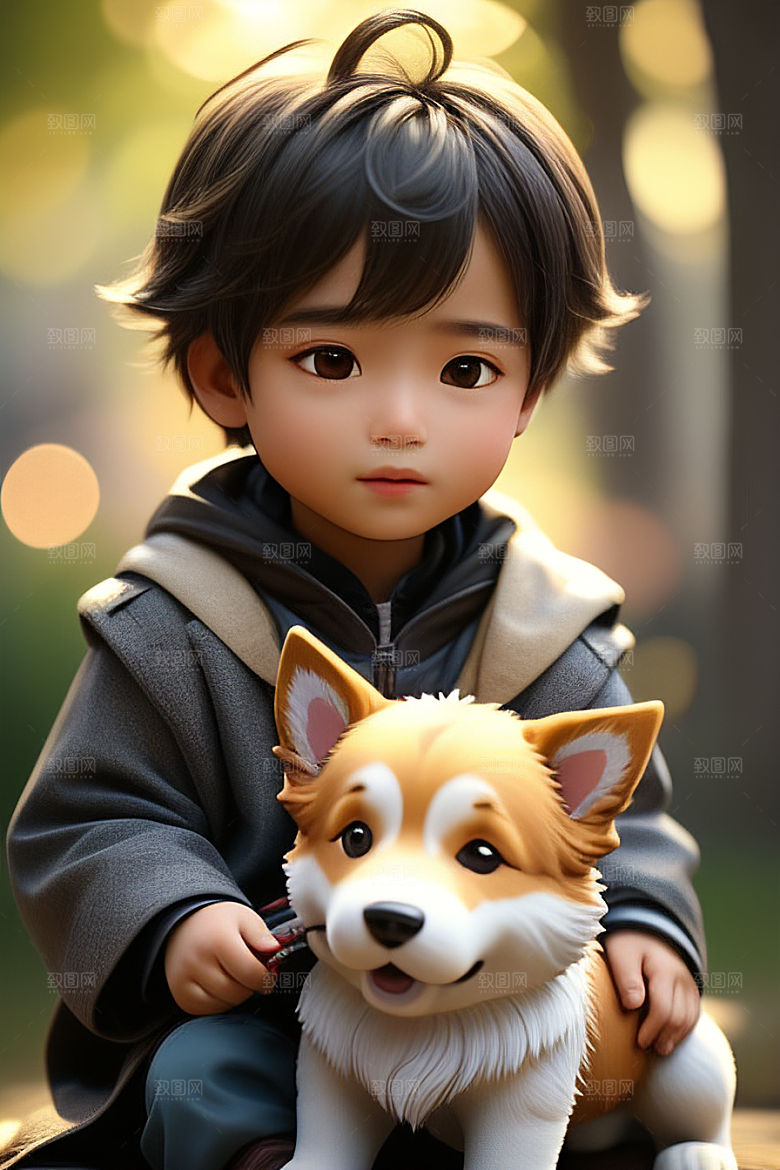 幻想中的男孩与狗画像