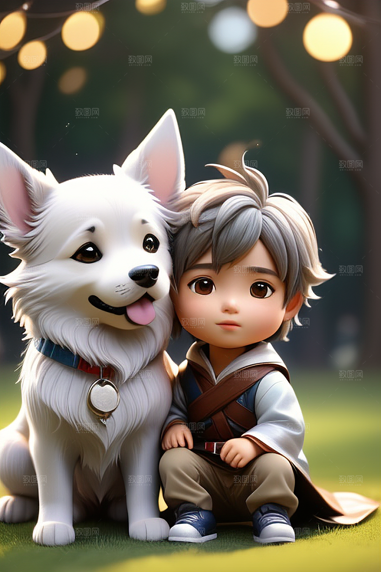 幻想中的男孩与狗画像