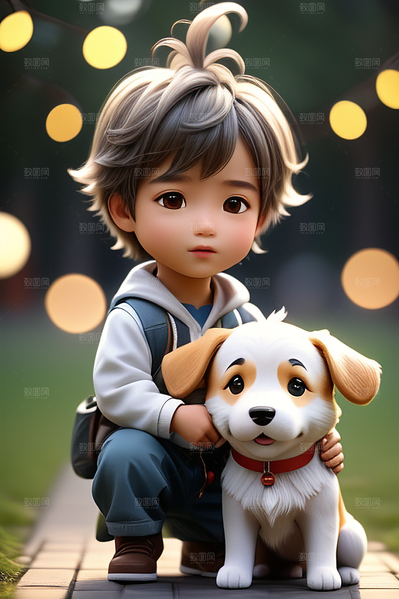 幻想中的男孩与狗画像