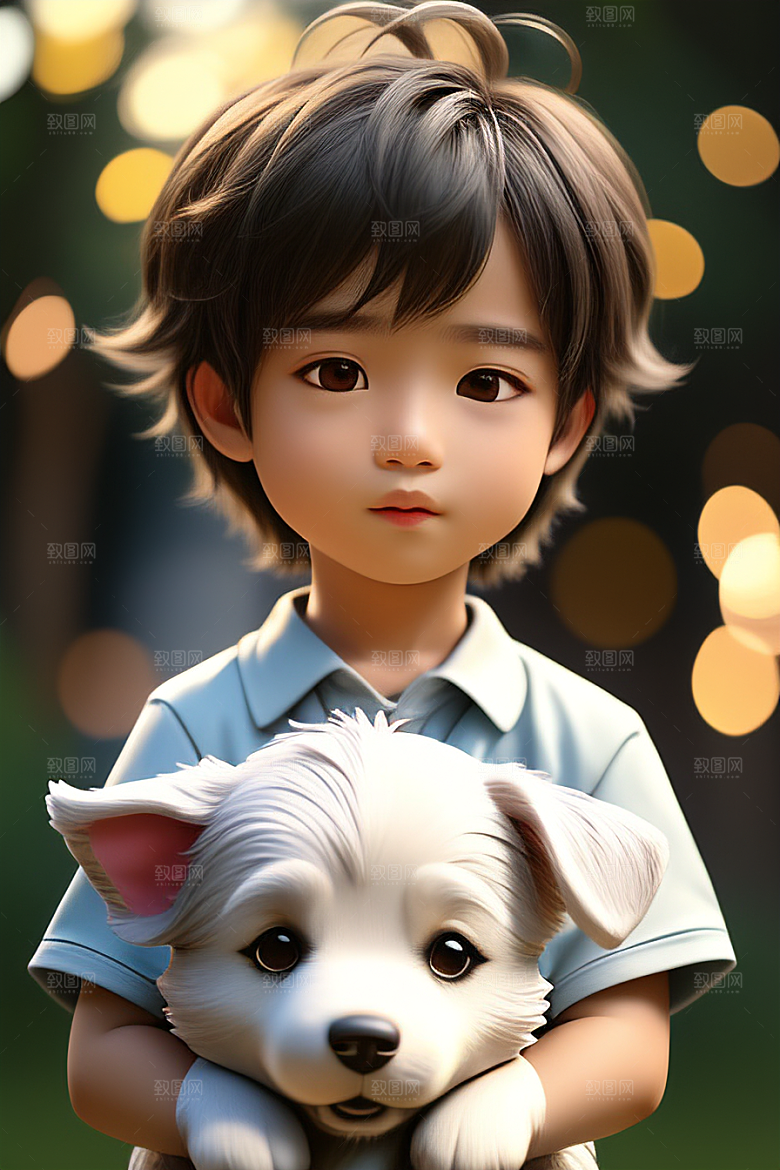 幻想中的男孩与狗画像